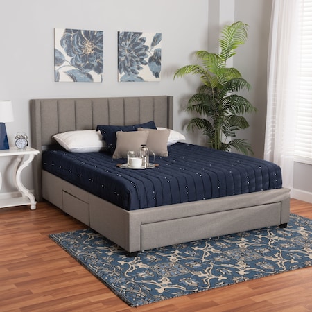 Baxton Studio Coronado MidCentury Modern Transitional Grey Fabric Full Size 3Drawer Storage Platform Bed 224-13082-ZORO